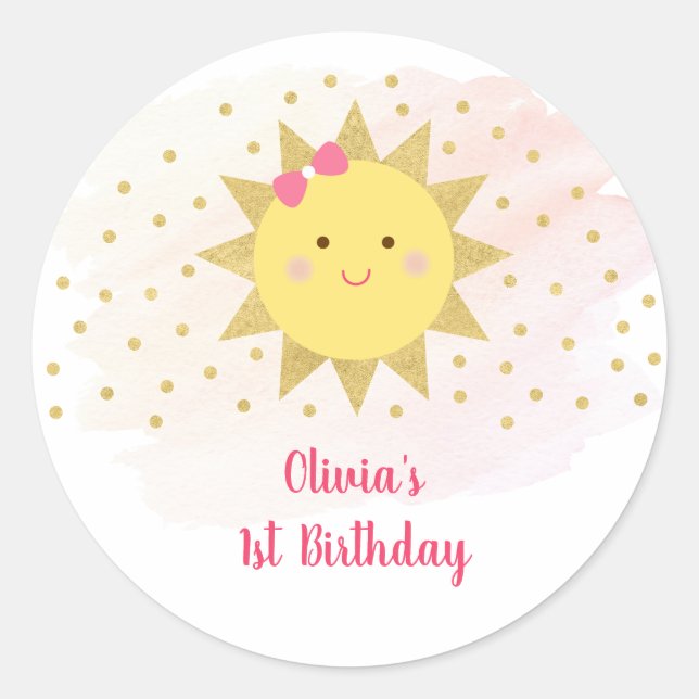Sticker Rond Sunshine Rose & Or Premier anniversaire (Devant)
