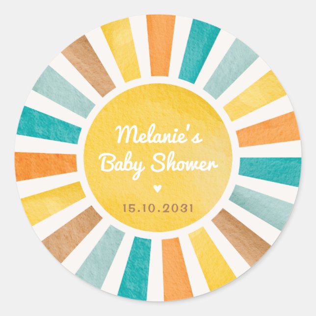 Sticker Rond Sunshine super Voici le Baby shower Son Boy (Devant)