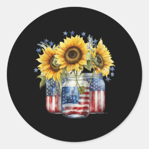 Sticker Rond Suower Patriotique Dans Des Pots Mason 4 Juillet
