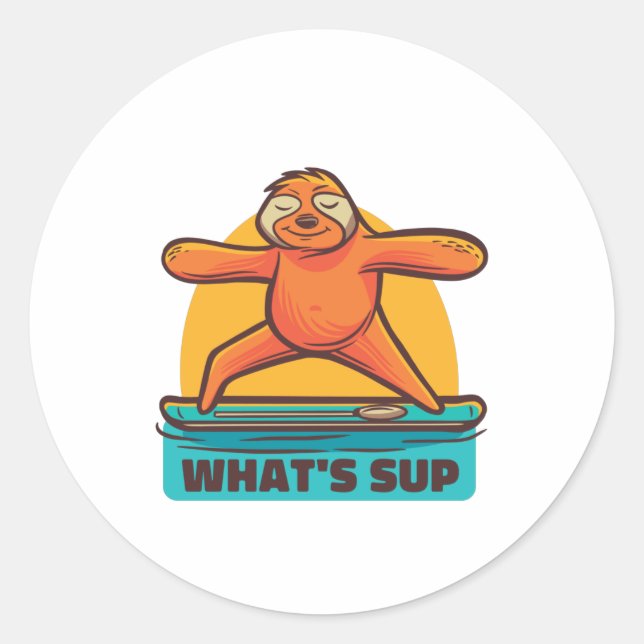 Sticker Rond SUP SLOTH Stand up Paddle (Devant)