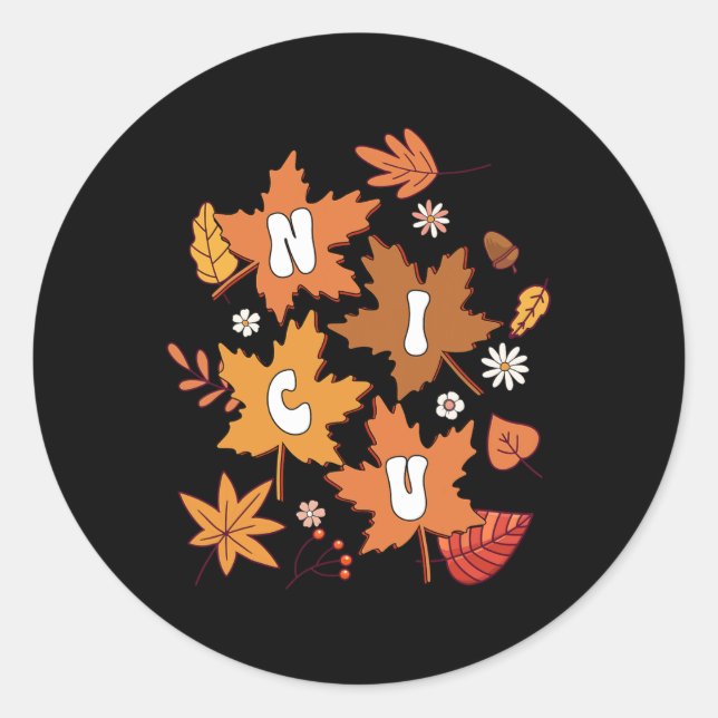 Sticker Rond Super Automne NICU Infirmière Maple Leaf Automne V (Devant)