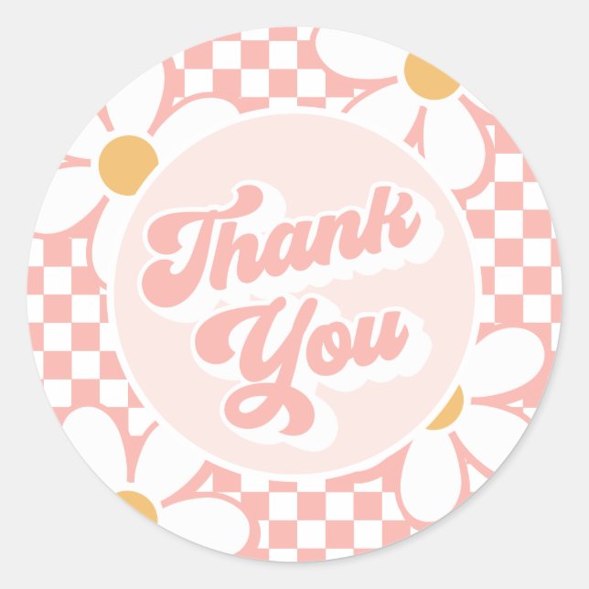 Sticker Rond Super Baby Pink Check Daisy merci (Devant)