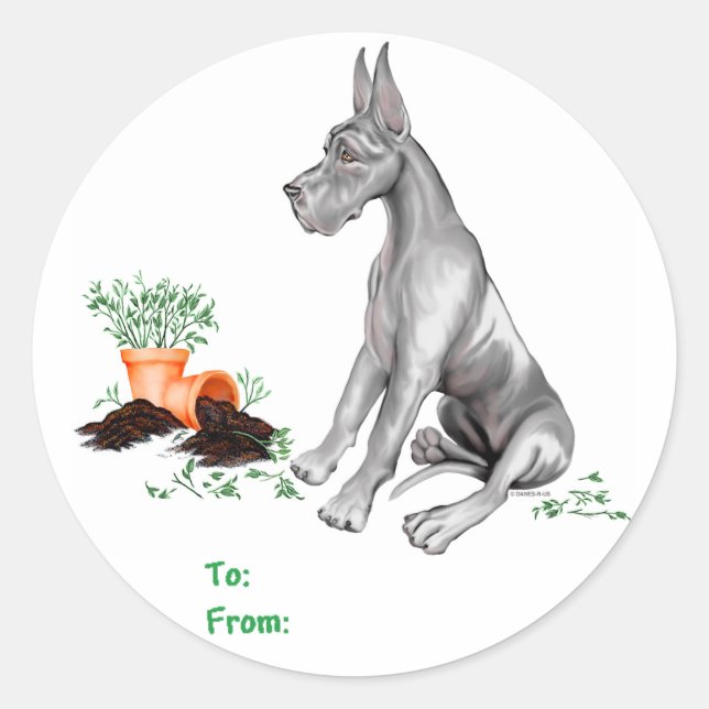 Sticker Rond Super Dane Naughty Pup Noir (Devant)