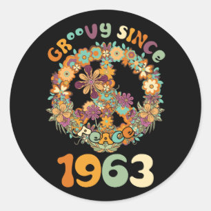 Sticker Rond Super Depuis 1963 Paix Pour Fête D'Anniversaire Vi