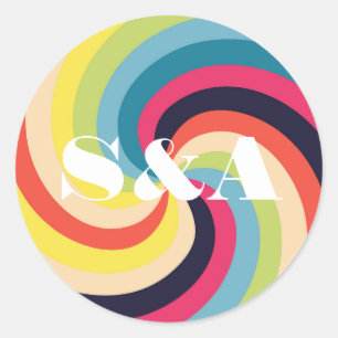 Sticker Rond Super dynamique Psychédélique Retro Script Bold