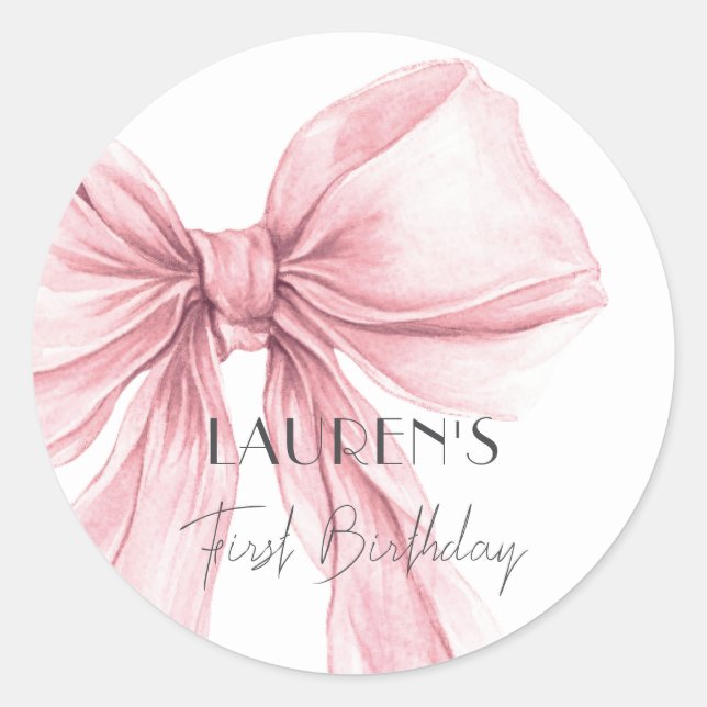 Sticker Rond Super Elegant Blush Rose Bow Girl Anniversaire (Devant)