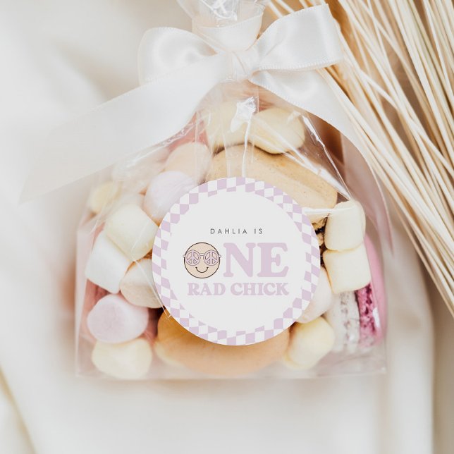 Sticker Rond Super fille À damiers visage heureux | 1er anniver (Créateur téléchargé)