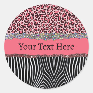 Sticker Rond Super Fille Rose Paillettes Imprimé Léopard Exotiq