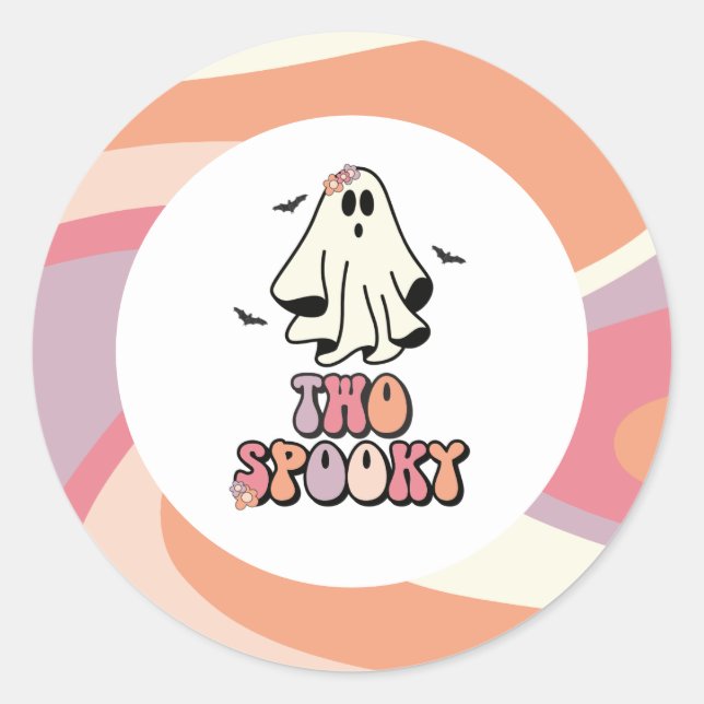 Sticker Rond super Ghost retro Halloween Deux Éffrayants Annive (Devant)