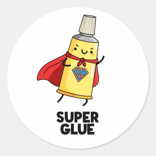 Sticker Rond Super Glue Funny Super Hero Pun (Devant)