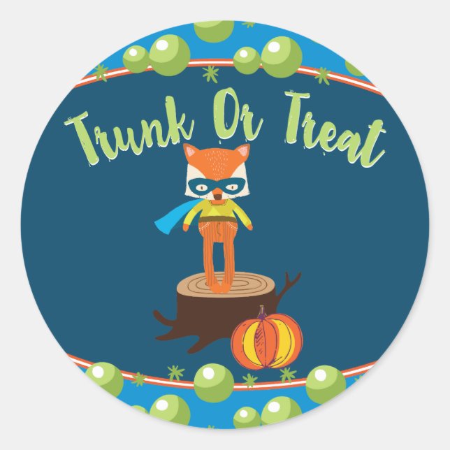 Sticker Rond Super Hero Fox Trunk ou Treat (Devant)