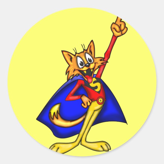 Sticker Rond Super héros de chat de dessin animé (Devant)