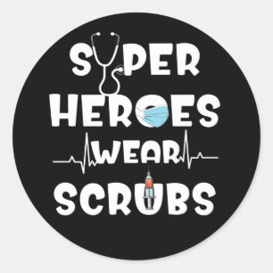 Sticker Rond Super Héros Portent Scrubs Infirmière Médicale