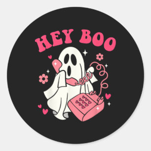 Sticker Rond Super Hey Boo mignonne Ghost Funny Halloween Mens 