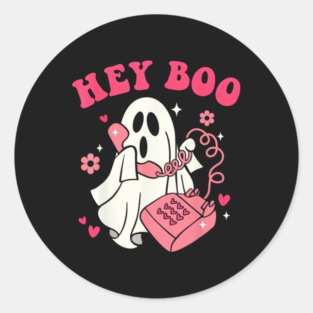 Sticker Rond Super Hey Boo mignonne Ghost Funny Halloween Mens  (Devant)