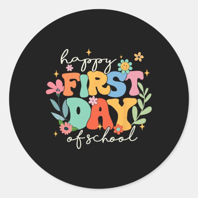 Sticker Rond Super Joyeux Premier Jour D'École Retour À L'École (Devant)