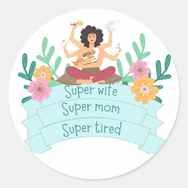 Sticker Rond Super maman super femme super (Devant)