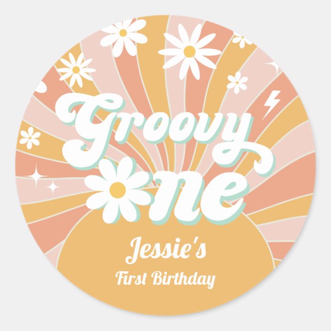 Sticker Rond Super One Boho Retro Daisy Sunshine Floral (Devant)