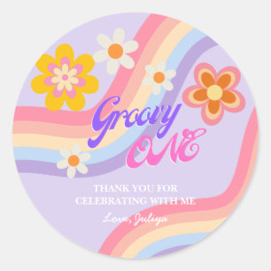 Sticker Rond Super One Retro Rainbow 1er anniversaire