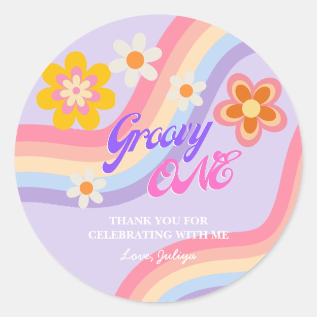 Sticker Rond Super One Retro Rainbow 1er anniversaire (Devant)
