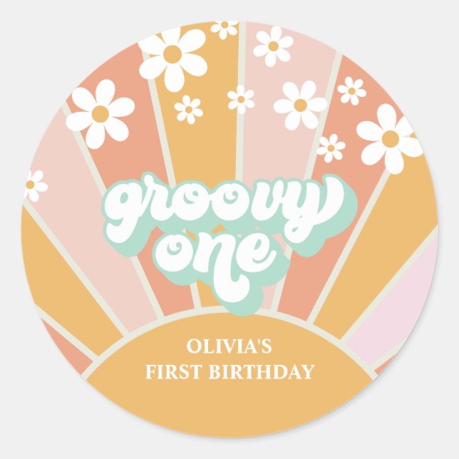 Sticker Rond Super One Retro Sunshine daisy boho (Devant)