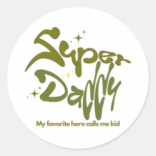 Sticker Rond Super Papa Héros pour les Enfants
