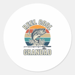 Sticker Rond Super Papy Pêche Vintage Chemise Coucher de Soleil