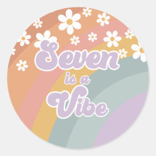 Sticker Rond Super Retro sept est une Vibe Rainbow