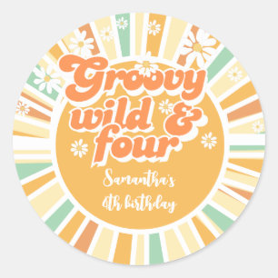 Sticker Rond Super sauvage et quatre anniversaire de enfant rét