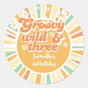Sticker Rond Super sauvage et trois anniversaire de enfant rétr