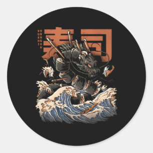 Sticker Rond Super Sushi Dragon Japonais Nourriture Kawaii Drag