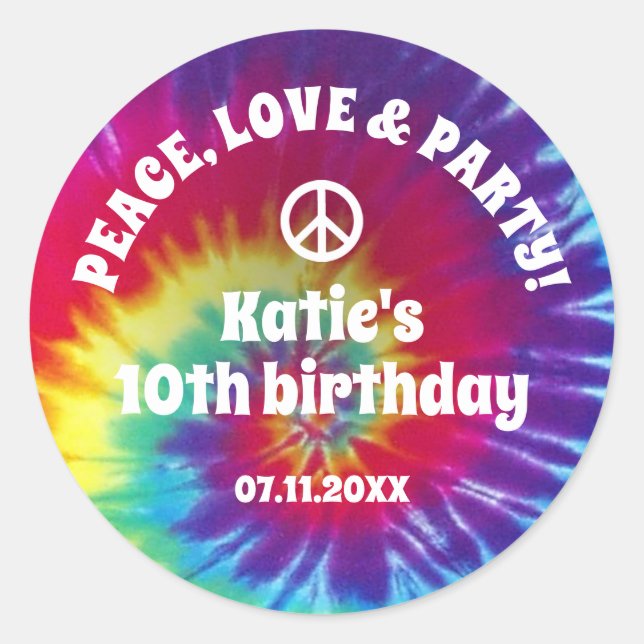 Sticker Rond Super Tie Dye Hippie Party (Devant)