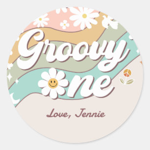 Sticker Rond Super Un Retro Daisy Arc-en-ciel Premier anniversa