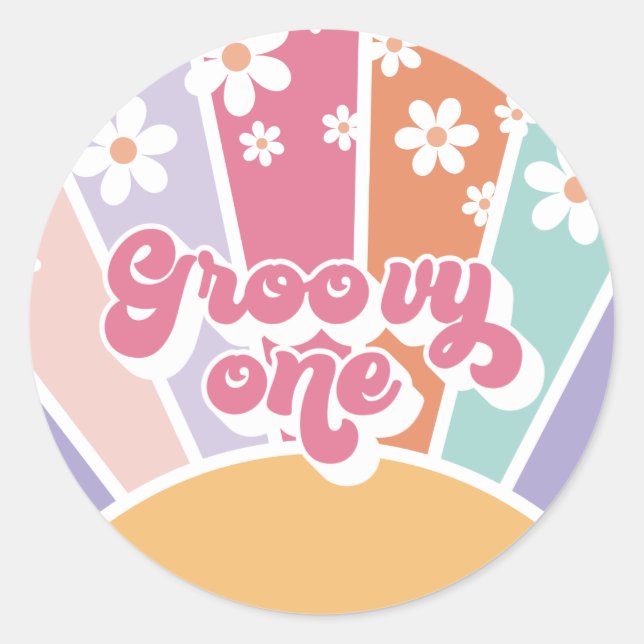 Sticker Rond Super un Sunshine rétro Rainbow Daisy (Devant)