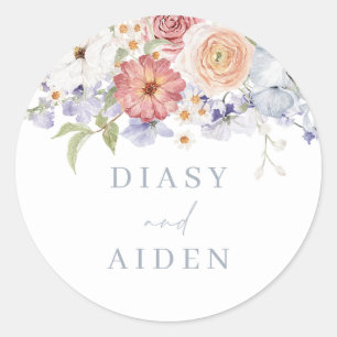 Sticker Rond Superbe Botanique Floral Mariage Fiançailles