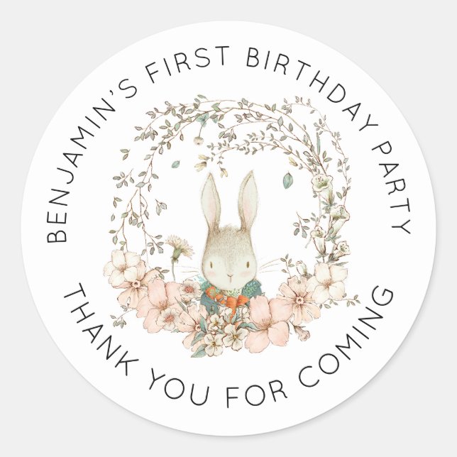 Sticker Rond Superbe Bunny Green 1er Merci d'anniversaire (Devant)