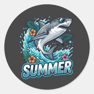 Sticker Rond Superbe Grand Requin Blanc Sautant - animal d'été