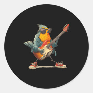 Sticker Rond Superbe Oiseau Robin Avec Guitare Électrique Pour