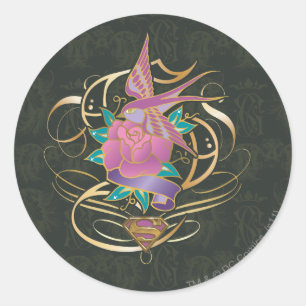 Sticker Rond Supergirl Bird et Flower