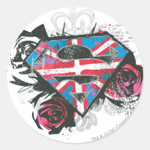 Sticker Rond Supergirl British Drapeau et Roses