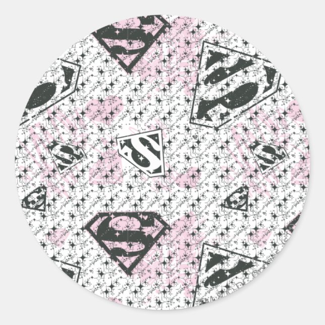 Sticker Rond Supergirl Motif de logo rose et blanc (Devant)