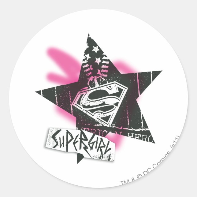 Sticker Rond Supergirl Pink Spray Star Peinture (Devant)