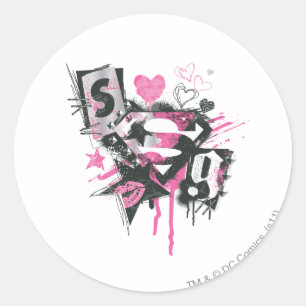 Sticker Rond Supergirl Spills and Scribbles Collage