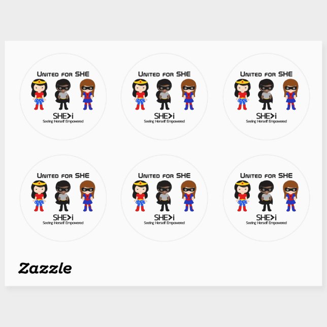 Sticker Rond SUPERHERO Black Outline - United for SHE (Feuille)