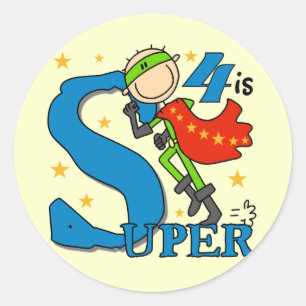 Sticker Rond Superhero Boy 4th Birthday Tshirts et cadeaux