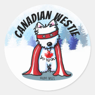 Sticker Rond Superhero canadien de Westie