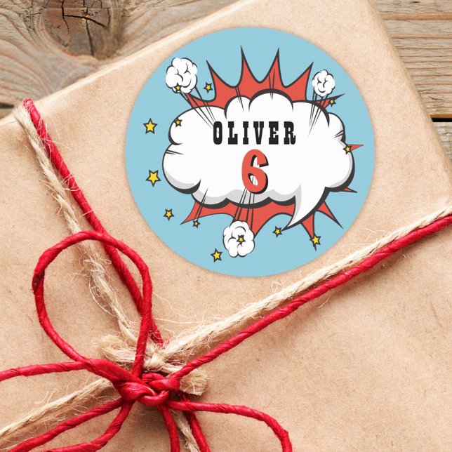 Sticker Rond Superhero Comic Speech Bubble Boy Anniversaire (Créateur téléchargé)