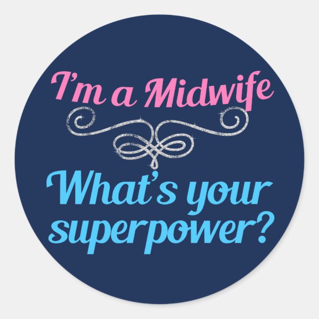 Sticker Rond Superhero de sage-femme drôle (Devant)