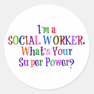 Sticker Rond Superhéros du travailleur social, texte coloré