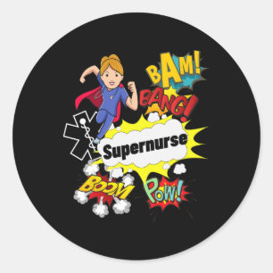 Sticker Rond Superinfirmier Comic Superhero Style Rn Femme Infi